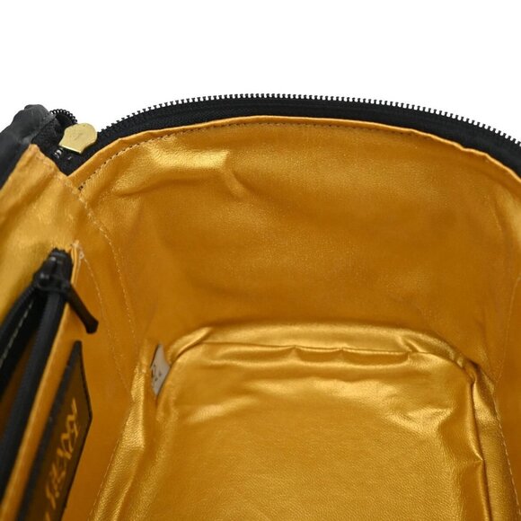 GIANNI VERSACE Logo Sun Vanity Hand Bag PVC Leather Black Gold - Picture 10 of 16